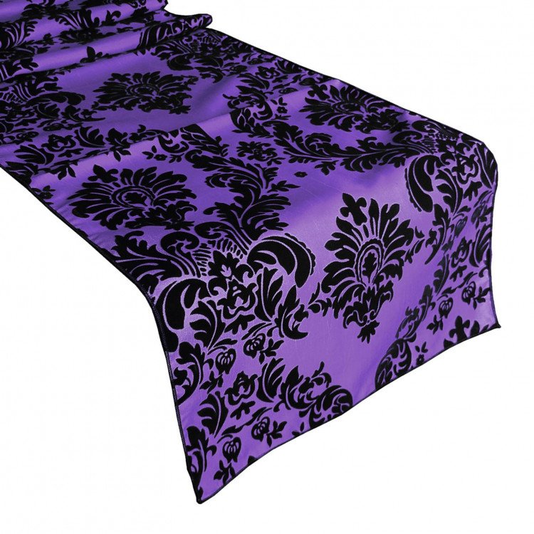 Black/Purple Damask Taffeta Runner