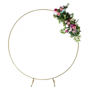 78.7''+Diameter+Round+Wedding+Arch+Background+Props+Metal+Stand+(Gold)