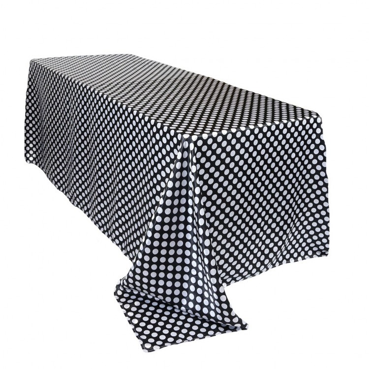Black/White Polka Dot Satin Floor Length Rectangle Tablecloths Black/White Polka Dot Satin Floor Length Rectangle Tablecloths