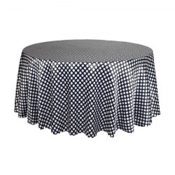 Black/White Polka Dot Satin Floor Length Round Tablecloths
