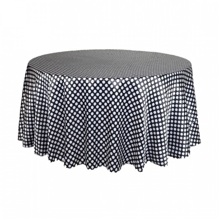 Black/White Polka Dot Satin Floor Length Round Tablecloths Black/White Polka Dot Satin Floor Length Round Tablecloths