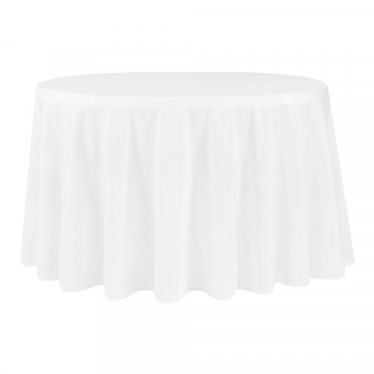 White, Polyester Floor Length Round Tablecloths