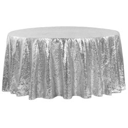 Silver Sequin Floor Length Round Tablecloths
