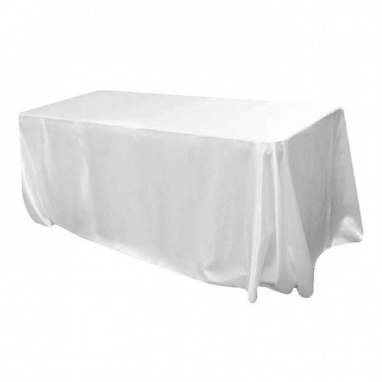 White, Satin Floor Length Rectangle Tablecloths
