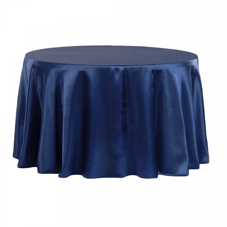 Blue, Dark Navy Satin Floor Length Round Tablecloths Blue, Dark Navy Satin Floor Length Round Tablecloths