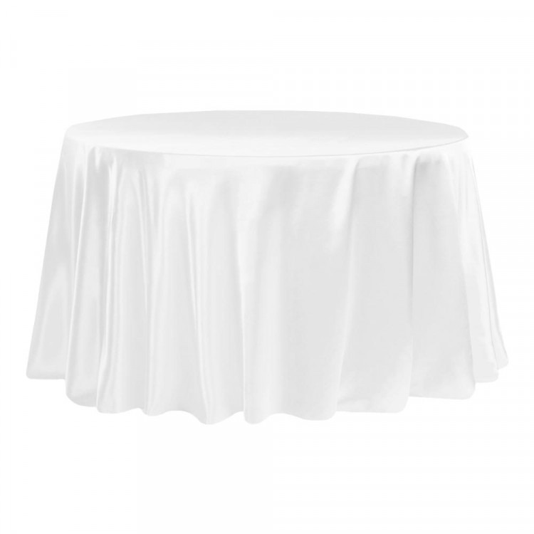 White, Satin Floor Length Round Tablecloths